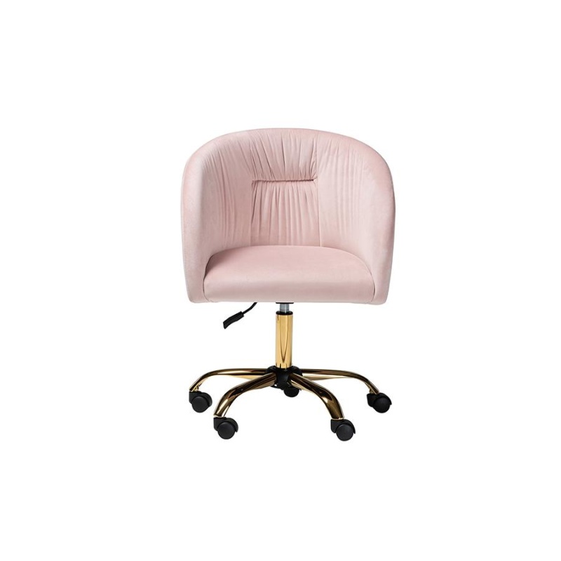 Glam And Luxe Blush Pink Velvet Fabric And Gold Metal Swivel Office Chair