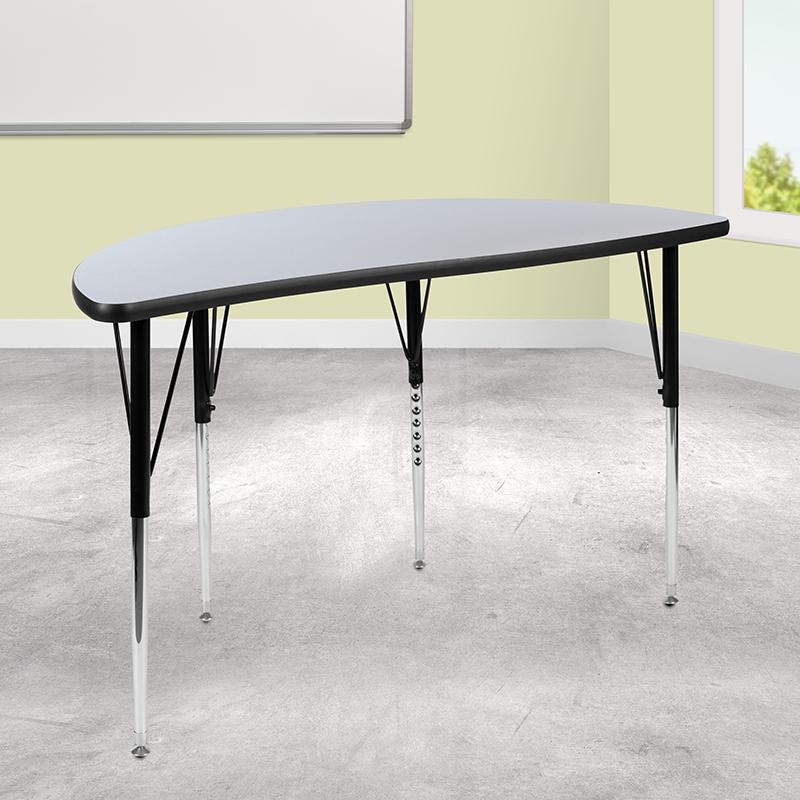 47.5" Half Circle Wave Collaborative Grey Thermal Laminate Activity Table - Standard Height Adjustable Legs
