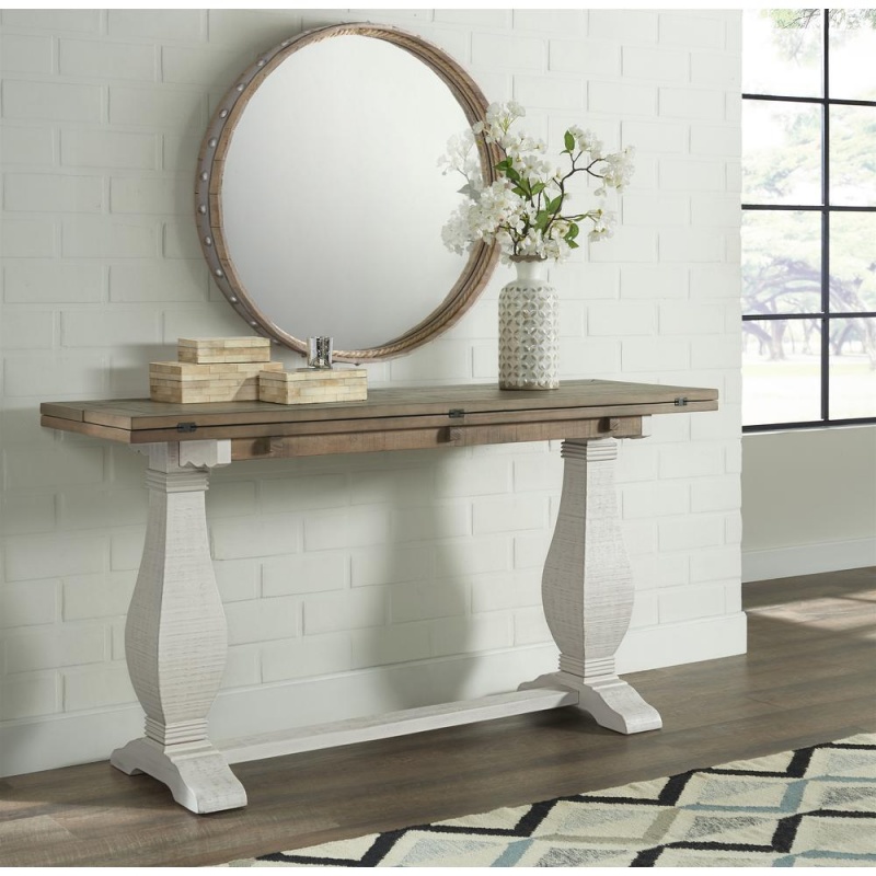 Martin Svensson Home Napa Pedestal Flip Top Sofa Table, White Stain And Reclaimed Natural