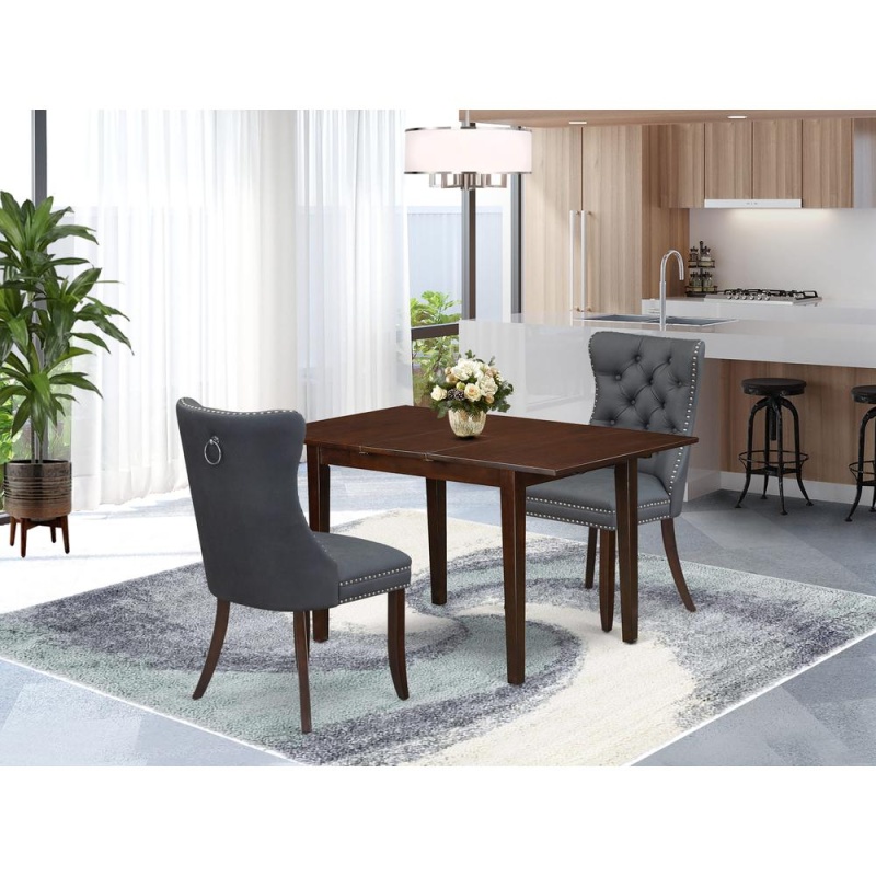 East West Furniture 3-Piece Dining Set with Rectangular Kitchen Table and Butterfly Leaf