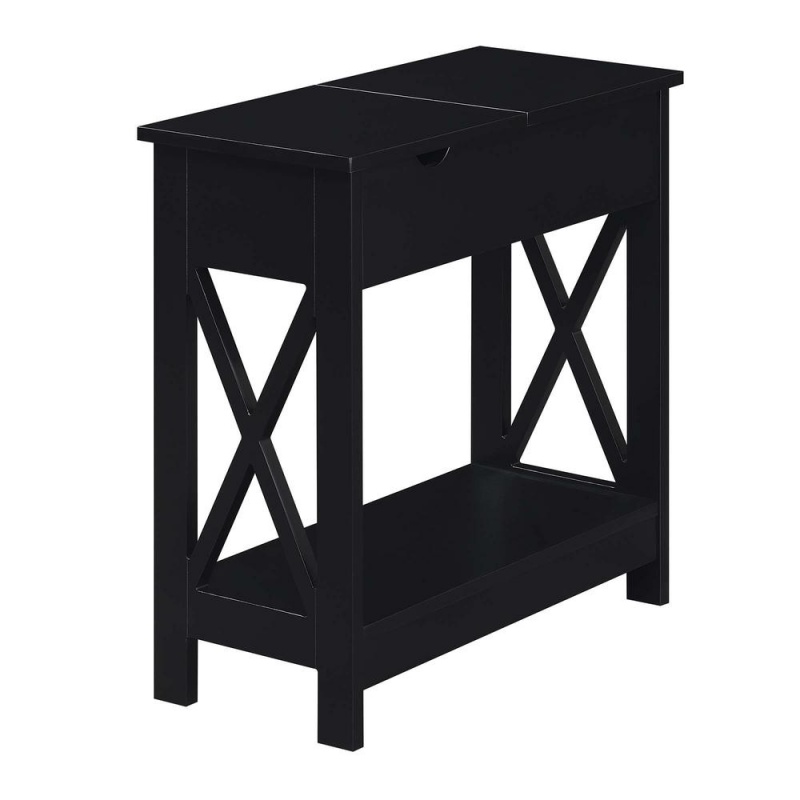 Oxford Flip Top End Table With Charging Station Black
