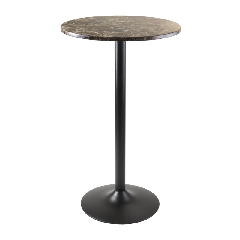 Cora Pub Table, Bar Height, Round, Faux Marble Top, Black Base
