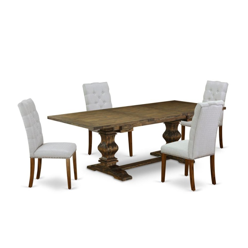 5 Piece Dining Table Set for 4 with Grey Parsons Chairs