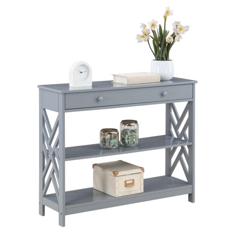 Titan 1 Drawer Console Table With Shelves, Gray