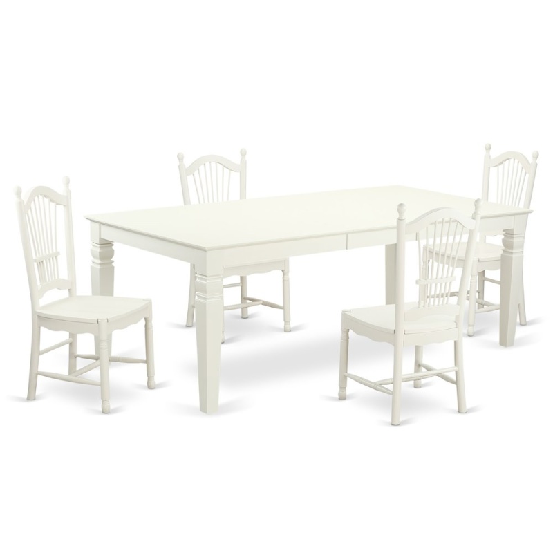 5 Pc Kitchen Table Set With A Table And 4 Dining Chairs In Linen White