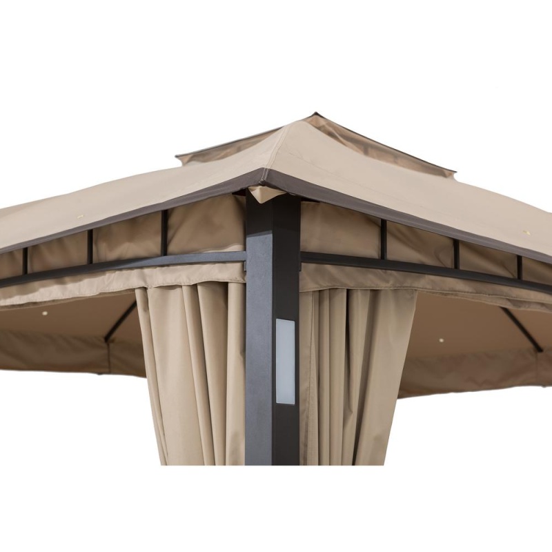 Sunjoy 11 Ft. X 13 Ft. Tan And Brown Gazebo With Led Lighting And Bluetooth Sound
