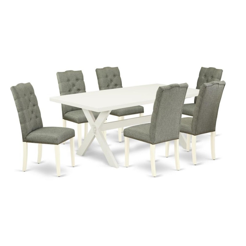 East West Furniture X027el207-7 - 7-Piece Dinette Set - 6 Parson Chairs And A Dining Table Solid Wood Structure