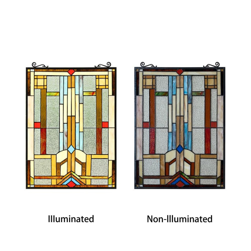 Chloe Lighting Joash Tiffany-Style Geometric Stained Glass Window Panel 24" Height