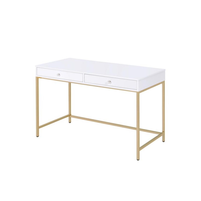 Ottey Desk, White High Gloss & Gold