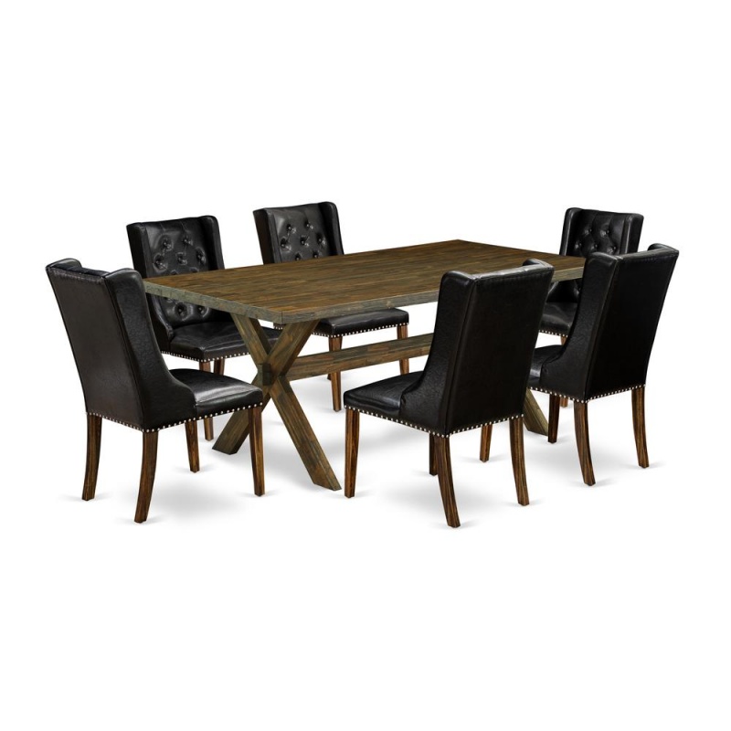 East West Furniture 7-Piece Dining Room Set with Black PU Leather Chairs