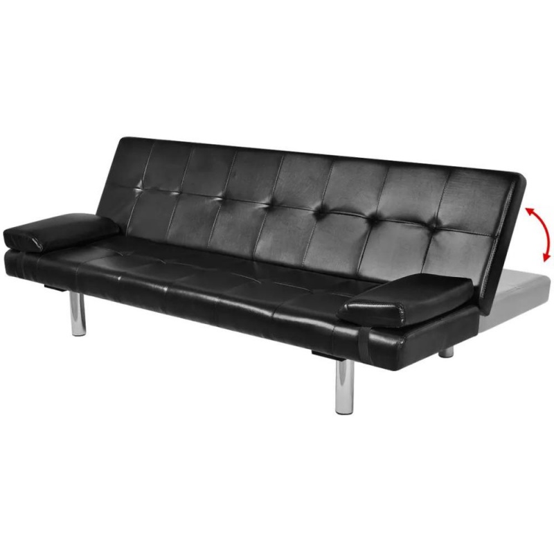 Vidaxl Sofa Bed With Two Pillows Artificial Leather Adjustable Black