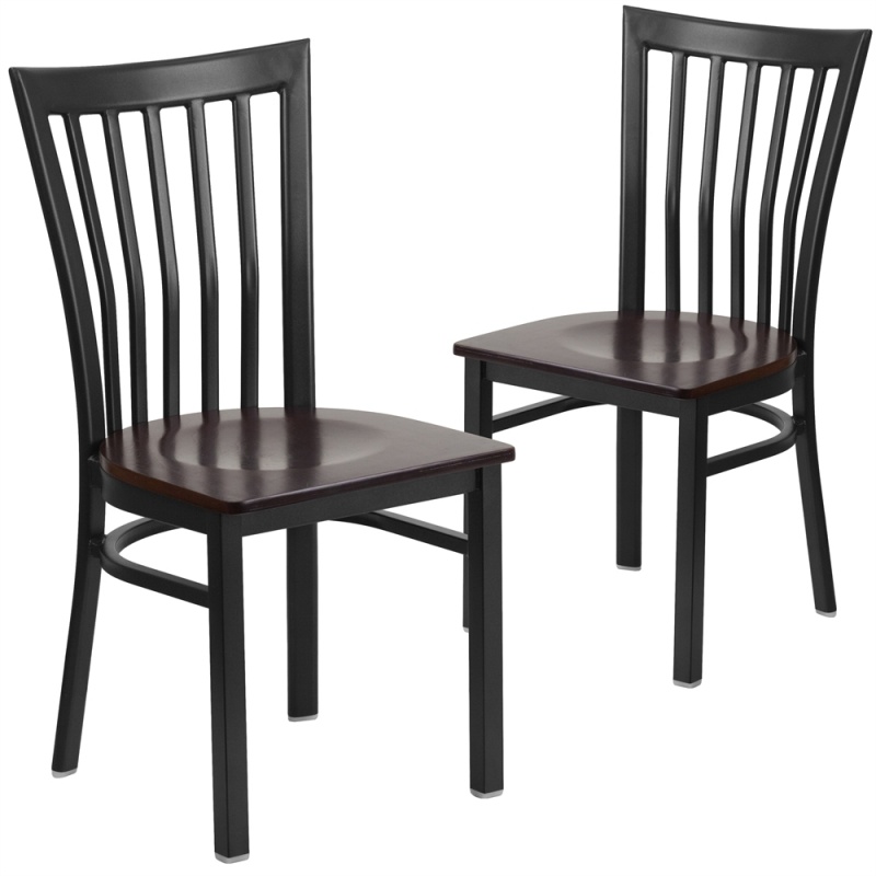 2 Pk. Hercules Series Black School House Back Metal Restaurant Chair - Walnut Wood Seat
