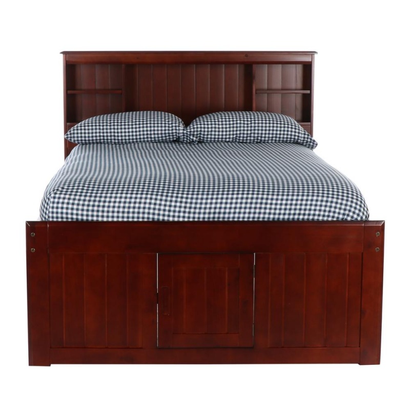 Os Home And Office Furniture Model Solid Pine Full Captains Bookcase Bed With 6 Drawers In Rich Merlot