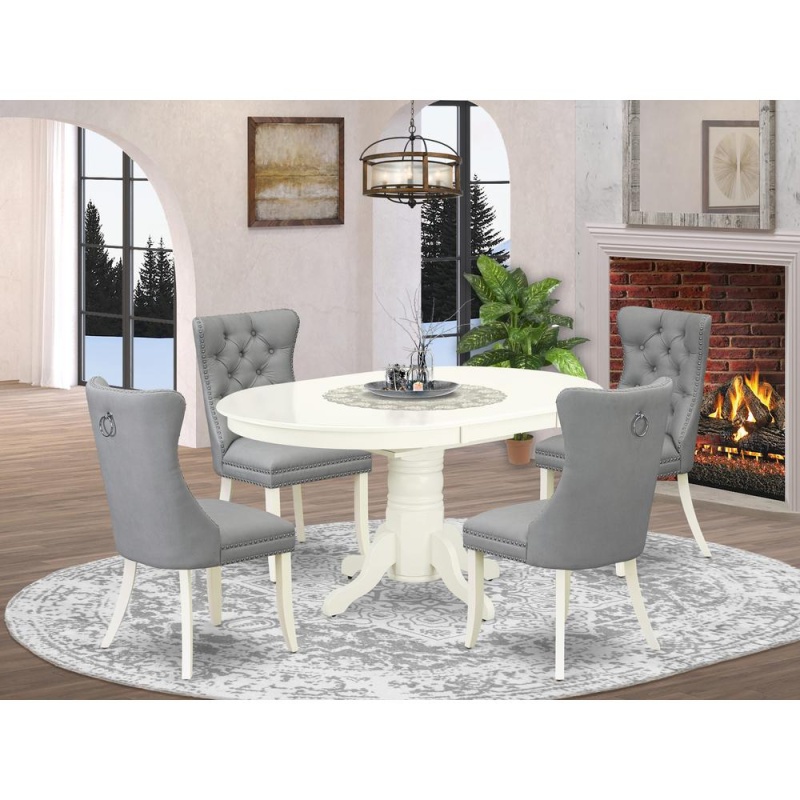 5 Piece Dining Set Contains An Oval Kitchen Table With Butterfly Leaf
