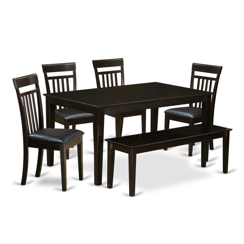 6 Pc Dining Room Set-Top Kitchen Table And 4 Kitchen Chairs Plus 1 Dining Bench