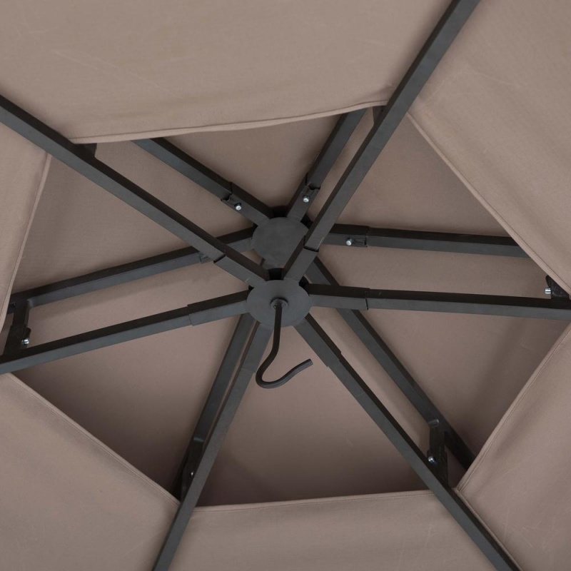 11 Ft. X 13 Ft. Brown Steel Hexagon Gazebo With 2-Tier Khaki Dome Canopy