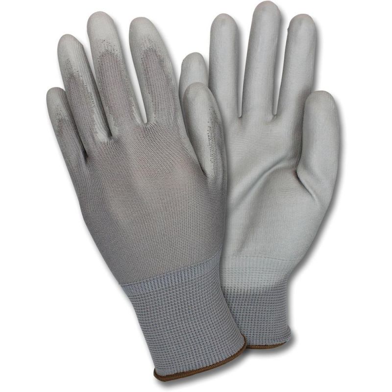 Safety Zone Poly Coated Knit Gloves - Polyurethane Coating - Medium Size - Nylon - Gray - Knitted, Flexible, Comfortable, Breathable - For Industrial - 12 / Dozen