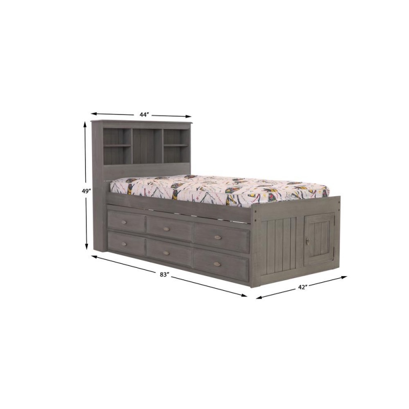 Os Home And Office Furniture Model Solid Pine Twin Captains Bookcase Bed With 12 Underbed Drawers In Charcoal Gray
