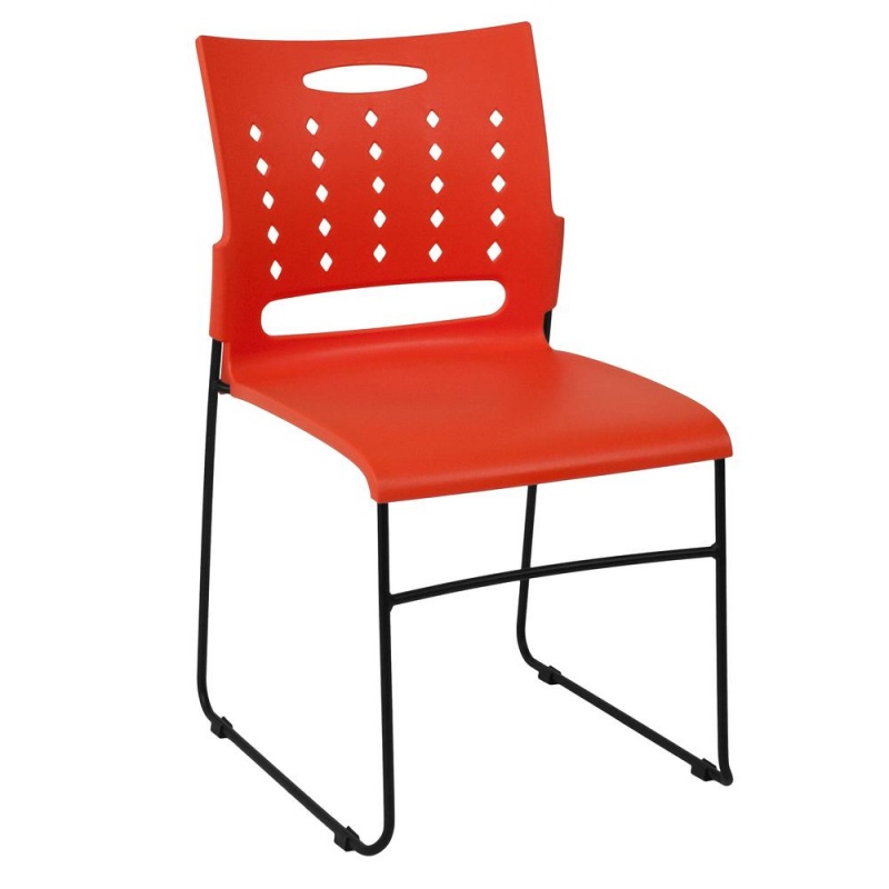 Flash Furniture 881 Lb. Capacity Orange Sled Base Stack Chair with Air-Vent Back
