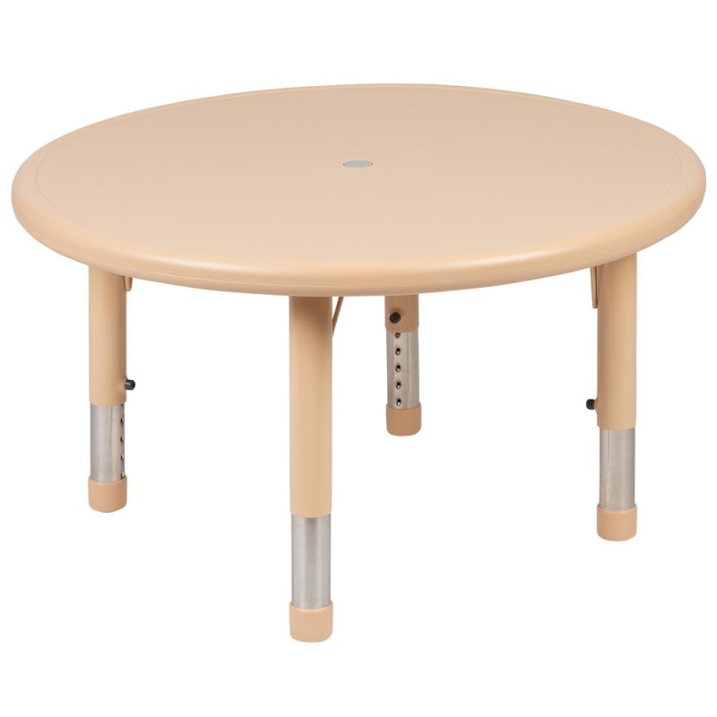 33" Round Natural Plastic Height Adjustable Activity Table Set With 4 Chairs