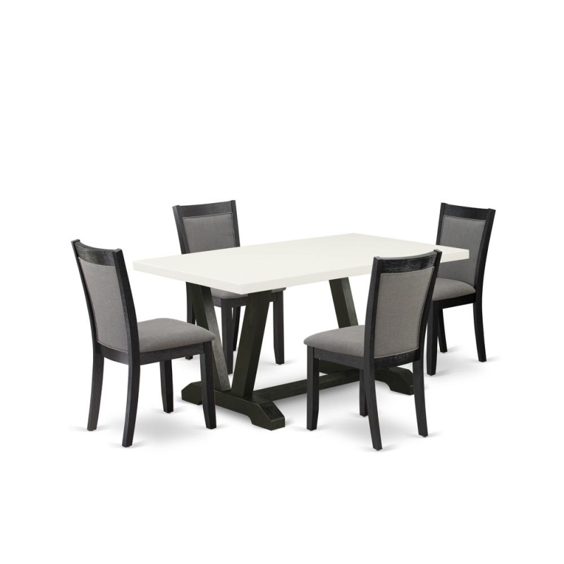 5 Piece Dining Set with Linen White Table