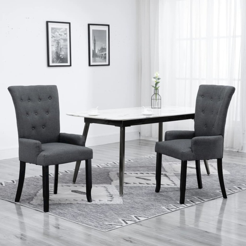 Dark Grey Polyester and Oak Wood Dining Chair