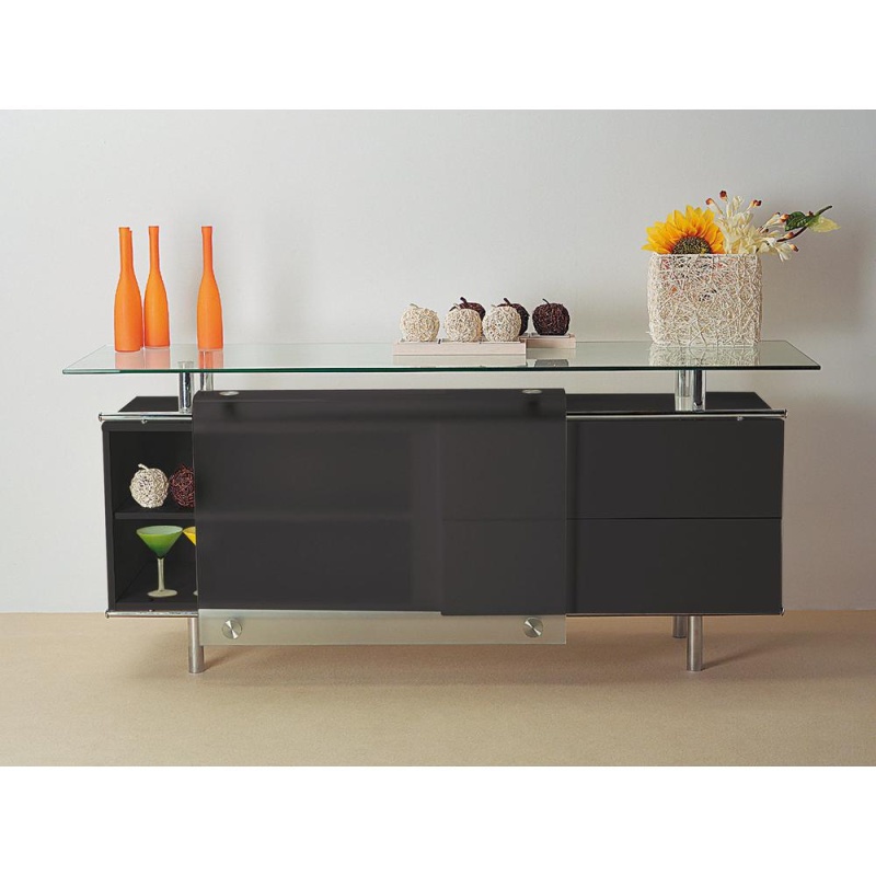 Lacquer Buffet W/ Frosted Sliding Glass Door, Black, 71"X21"