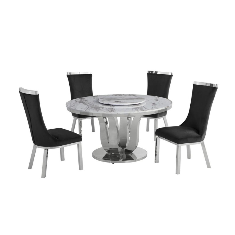 6Pc Dining Set with Lazy Susan and 4 Upholstered Chairs
