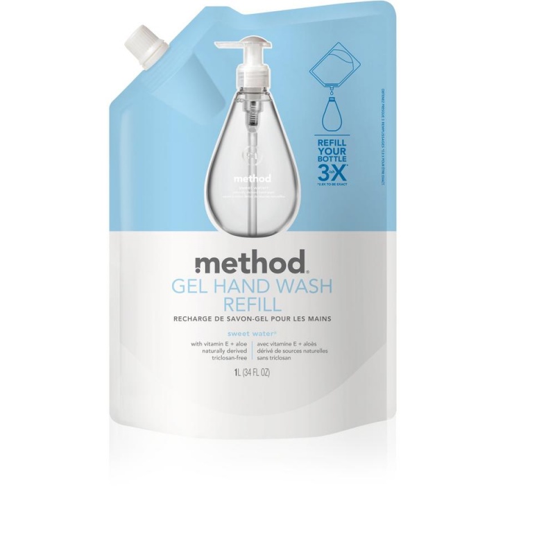 Method Gel Hand Soap Refill - Sweet Water Scentfor - 34 Fl Oz (1005.5 Ml) - Squeeze Bottle Dispenser - Hand - Clear - Triclosan-Free - 6 / Carton