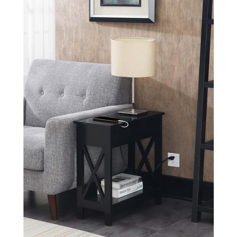 Oxford Flip Top End Table With Charging Station Black