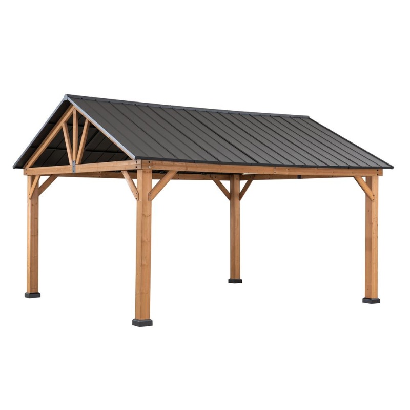 Sunjoy 11 Ft. X 13 Ft. Cedar Framed Gazebo With Matte-Black Steel Gable Hardtop Roof