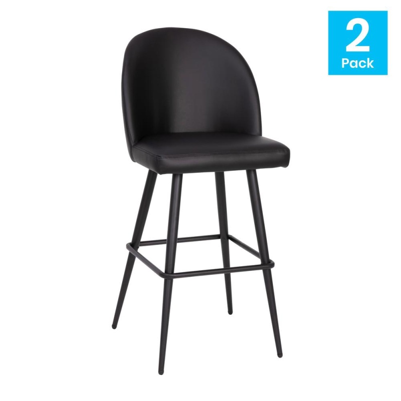 30" High Back Armless Barstools, Black Leathersoft-Set Of 2
