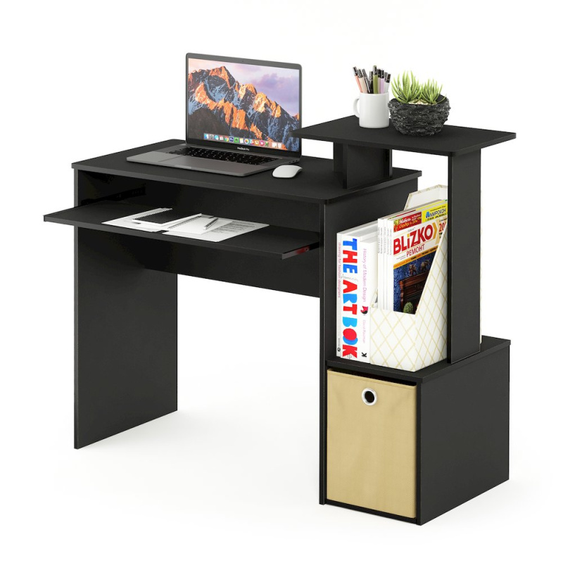 Econ Multipurpose Home Office Computer Writing Desk W/Bin, Black/Brown