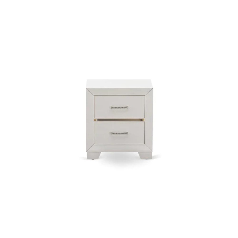 East West Furniture 1-Piece Pandora Mid Century Wooden Nightstand With 2 Wood Drawers For Bedroom - White Finish