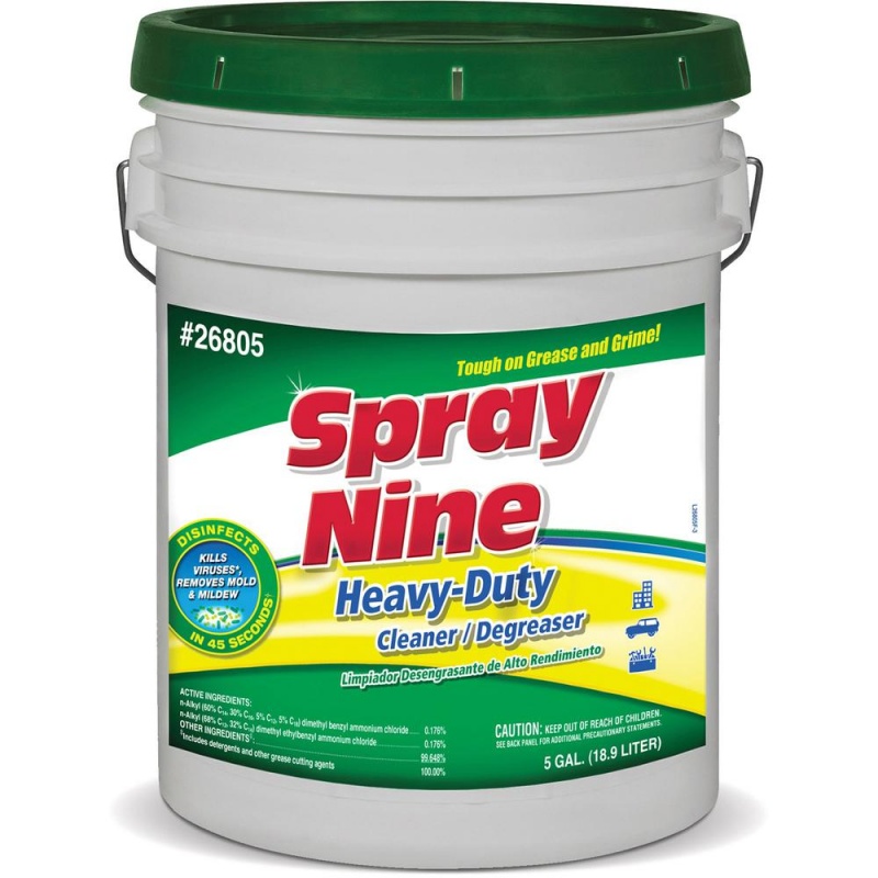 Spray Nine Heavy-Duty Cleaner/Degreaser + Disinfectant - For Multipurpose - 640 Fl Oz (20 Quart) - Mild Scent - 1 Each - Solvent-Free, Disinfectant, Anti-Bacterial - Clear