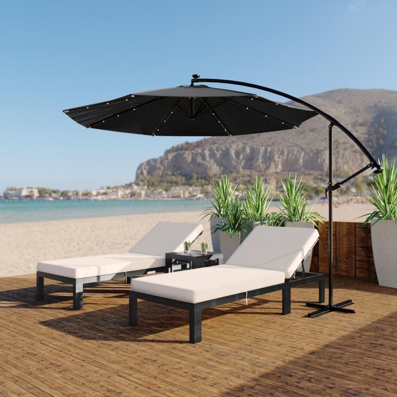 Leisuremod Willry Modern Outdoor 10 Ft Offset Cantilever Hanging Patio Umbrella With Solar Powered Led - Gray