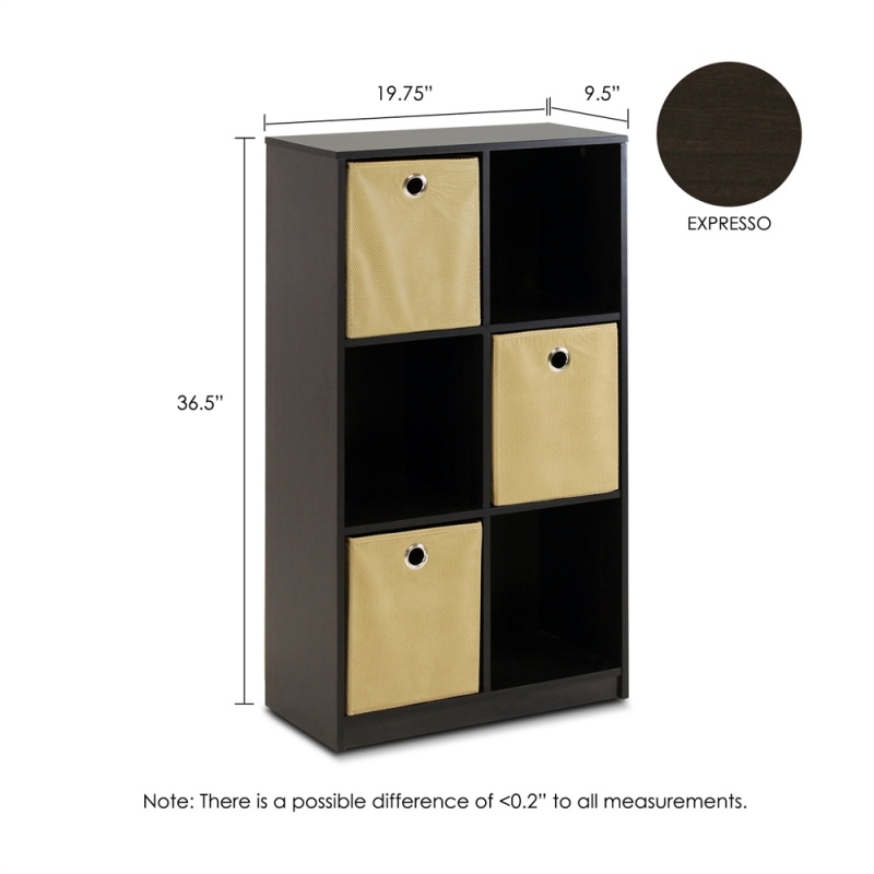 Econ Storage Organizer Bookcase With Bins, Espresso/Light Brown