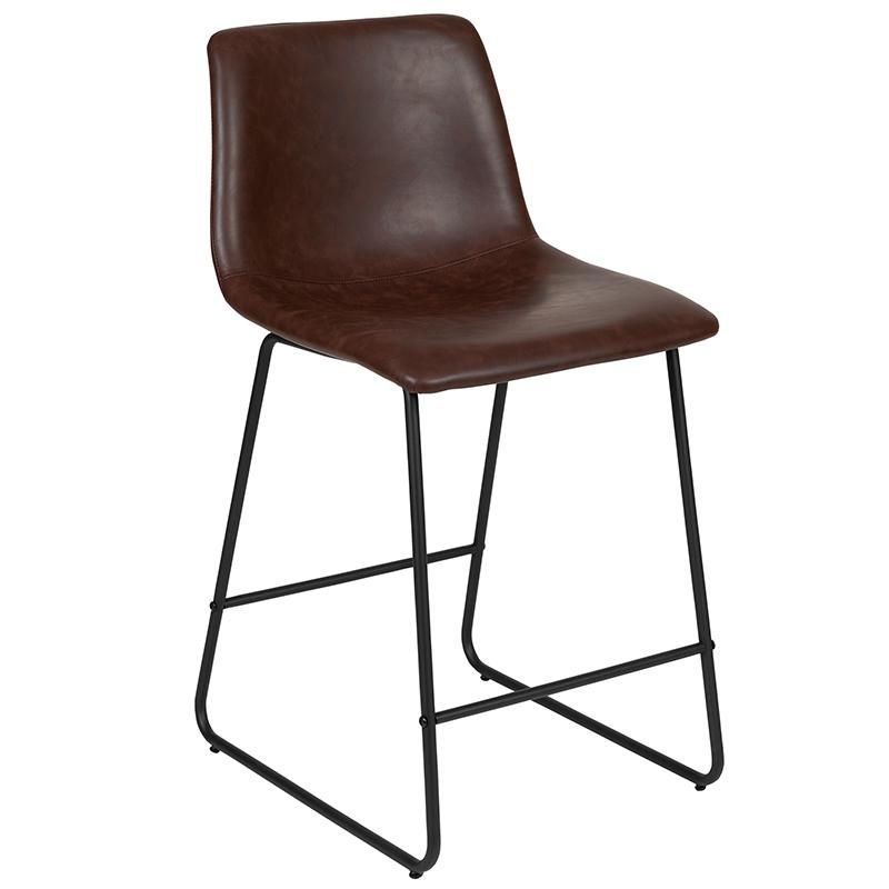 24 Inch Leathersoft Counter Height Barstools In Dark Brown, Set Of 2