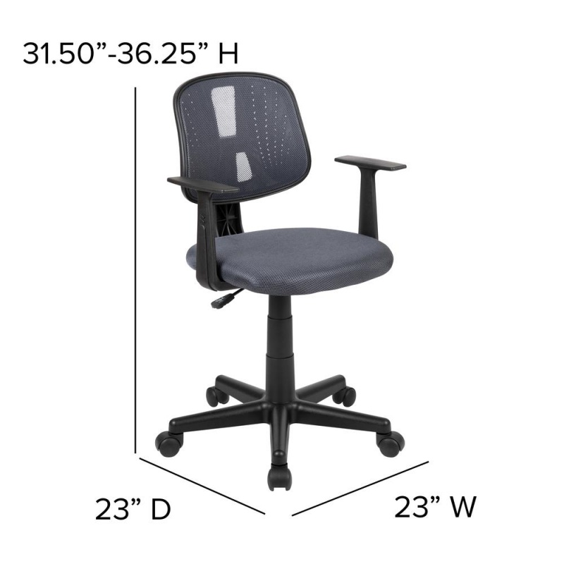 Flash Fundamentals Mid-Back Gray Mesh Swivel Task Office Chair With Pivot Back And Arms, Bifma Certified