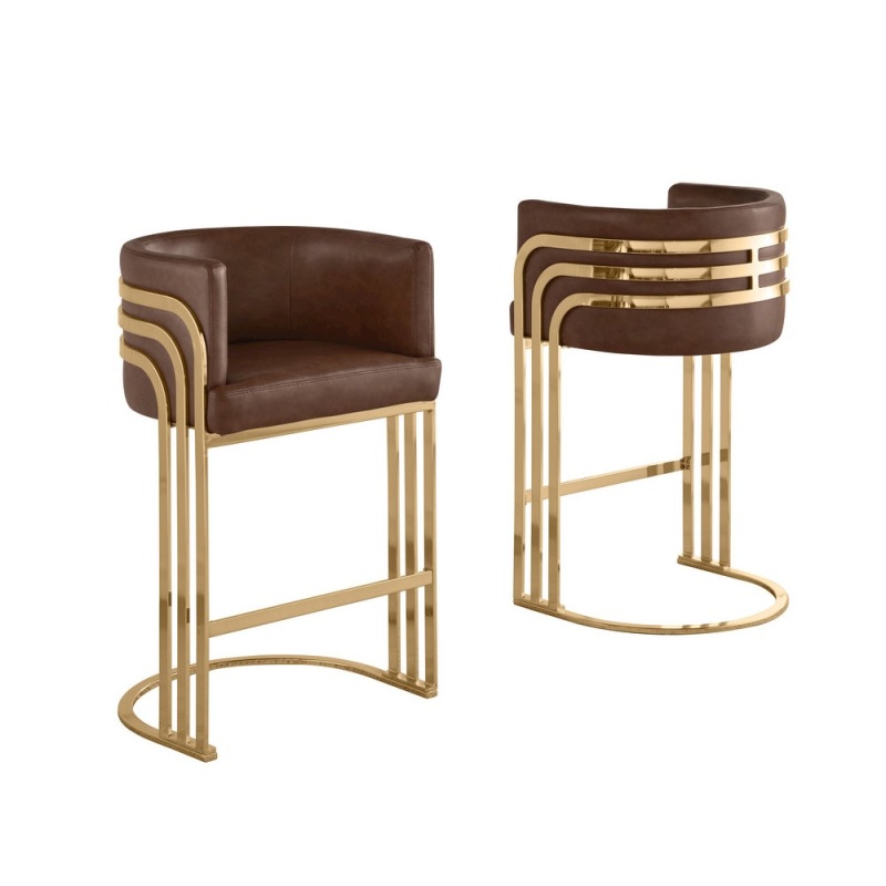 Mocha With Gold Base Barstool, Set of 2
