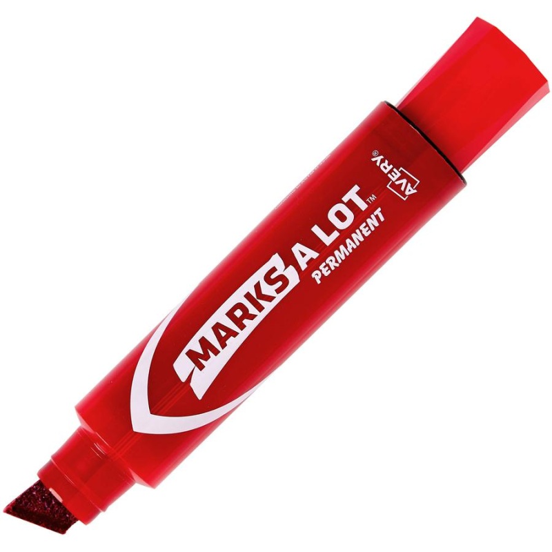Avery® Jumbo Permanent Markers - Chisel Marker Point Style - Red - Red Barrel - 1 Dozen