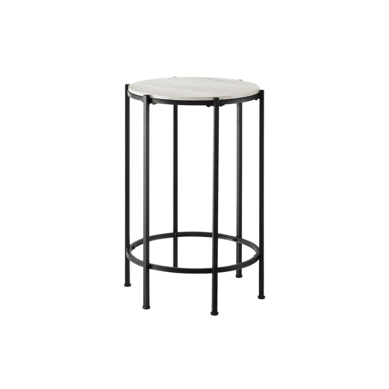 Accent Table, Round Washed Oak Laminate, Black Metal