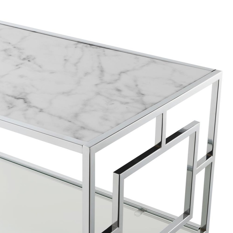 Town Square Chrome Coffee Table, Faux White Marble/Chrome Frame