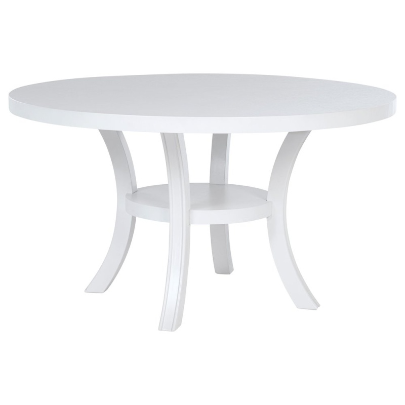 Judd 54-Inch Round Dining Wood Table With Shelf Pearl White