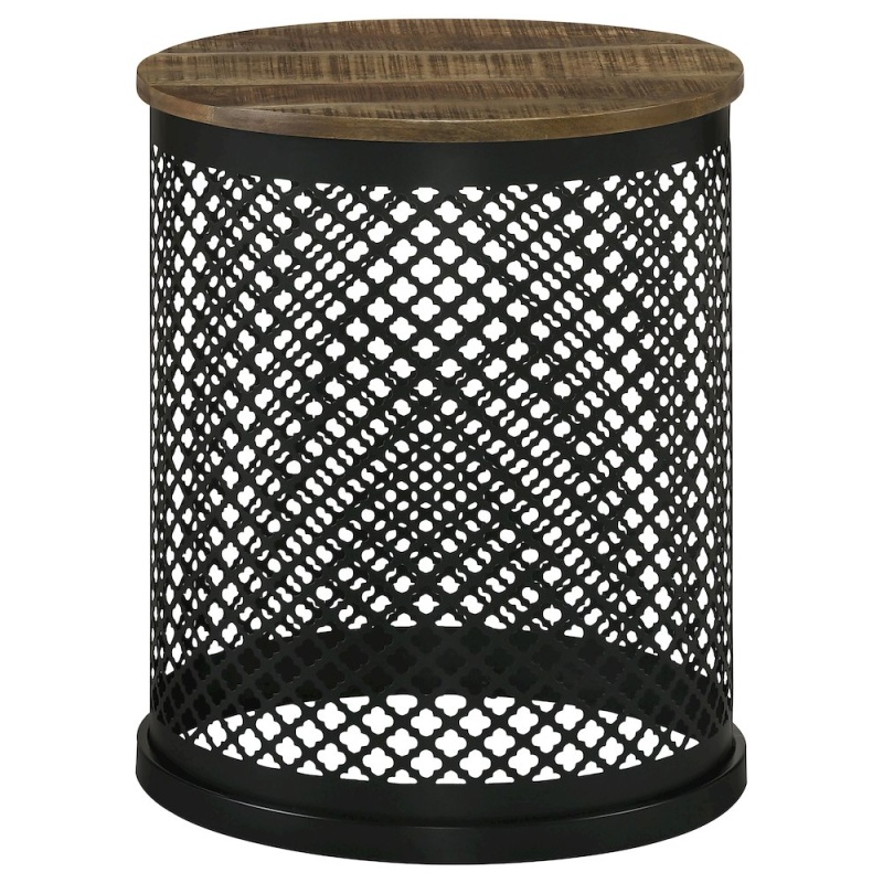 Aurora Round Drum Base Accent Side Table Natural And Black