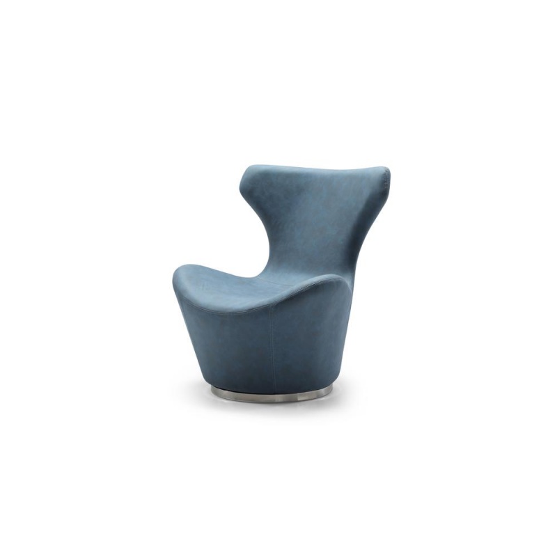 Easton Swivel Leisure Chair, Blue Fabric, Polished Stainless Steel Base