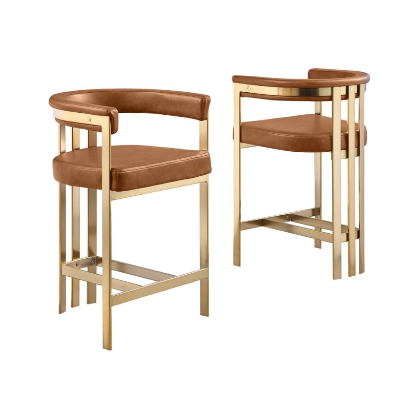 Toffee Leather-Aire Counter Height Stool Set of 2