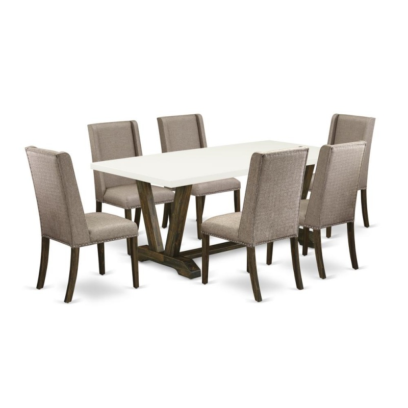 East West Furniture V727fl716-7 - 7-Piece Kitchen Dining Table Set - 6 Parson Chairs And A Rectangular Dining Table Hardwood Frame
