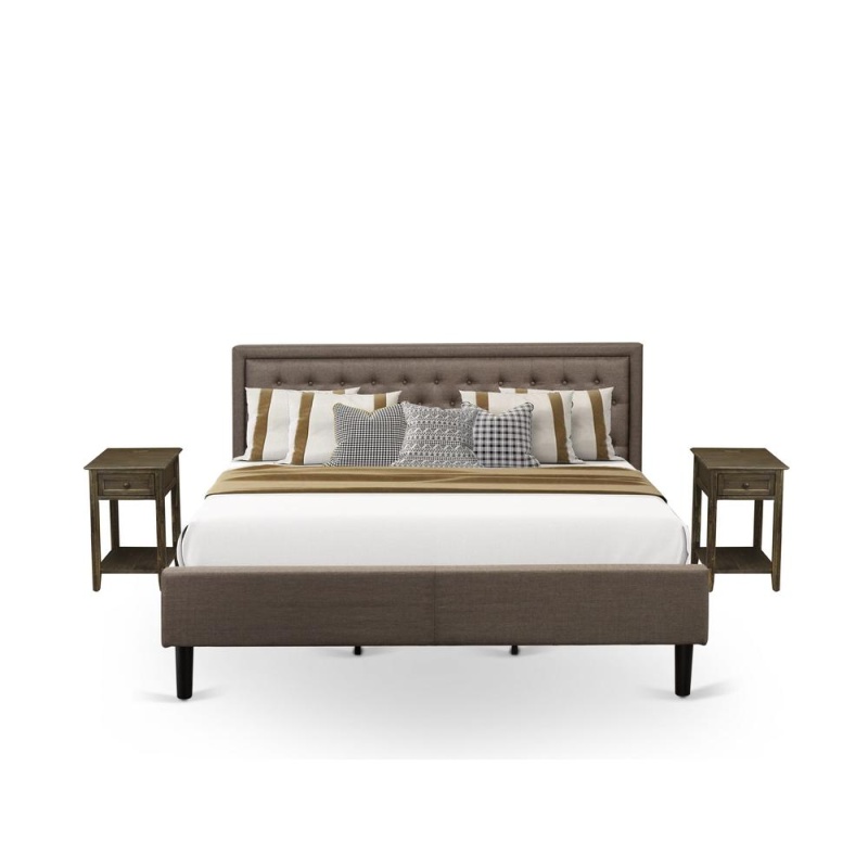 3 Piece King Size Bed Set with 2 Night Stands