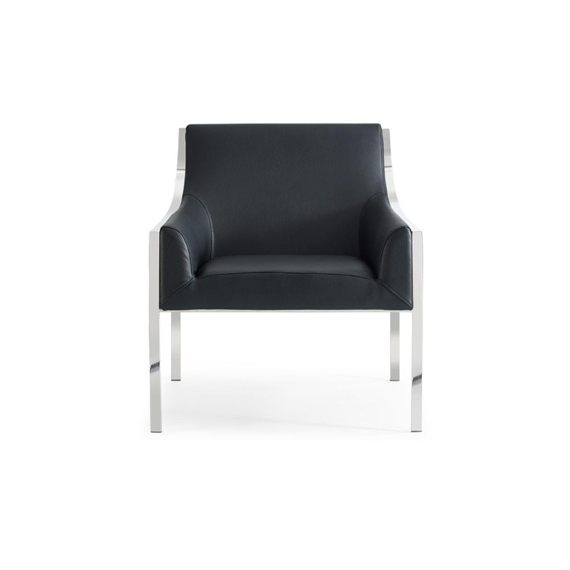 Dalton Leisure Armchair Black Faux Leather Polished Stainless Steel Frame